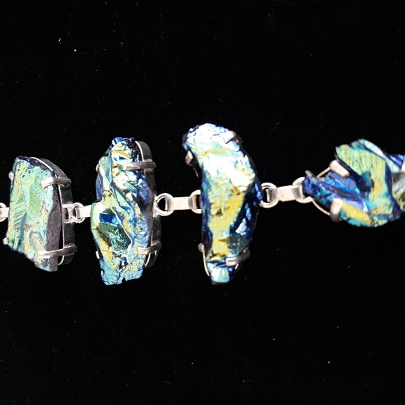 New Rainbow Titanium Crystal Agate Silver Bracelet. - Picture 5 of 8